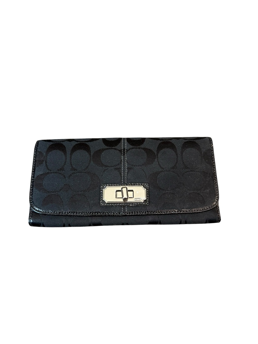 Coach Black Signature Turnlock Wallet with Silver Hardware